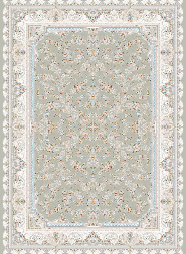 فرش1200شانه ترمه ای9M_F_1200034_GREENISH SILVER