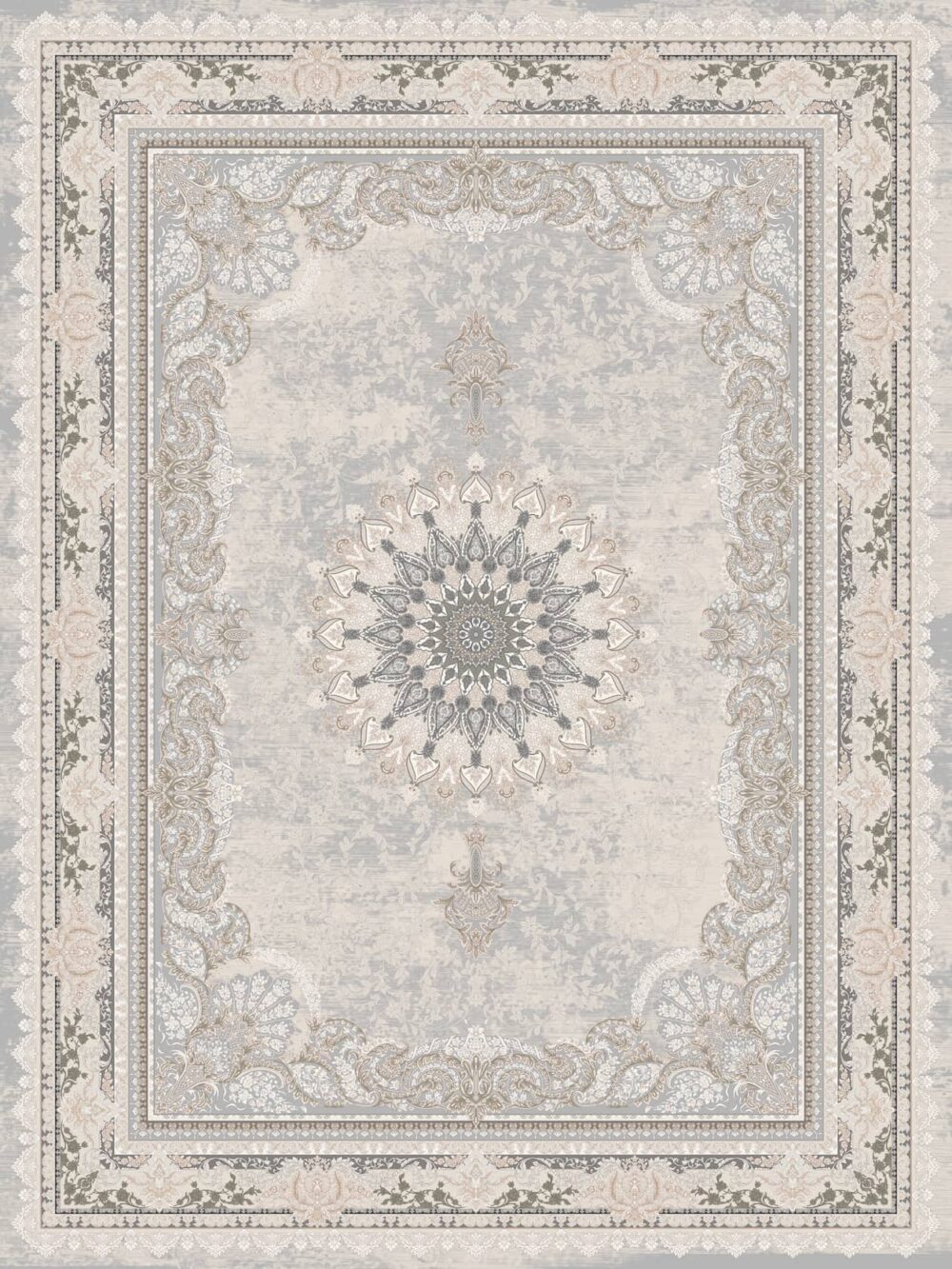 فرش 1200 شانه برجسته کد 120037-L خاکستری سبز