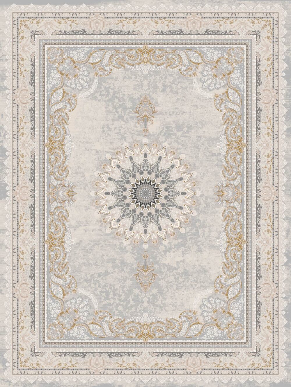 فرش 1200 شانه برجسته کد 120037-L خاکستری زرد