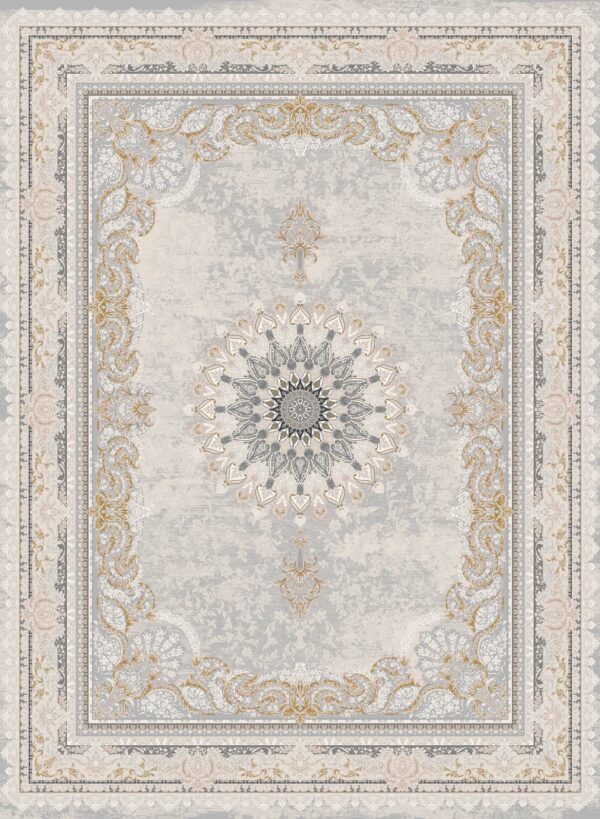 فرش 1200 شانه برجسته کد 120037-L خاکستری زرد