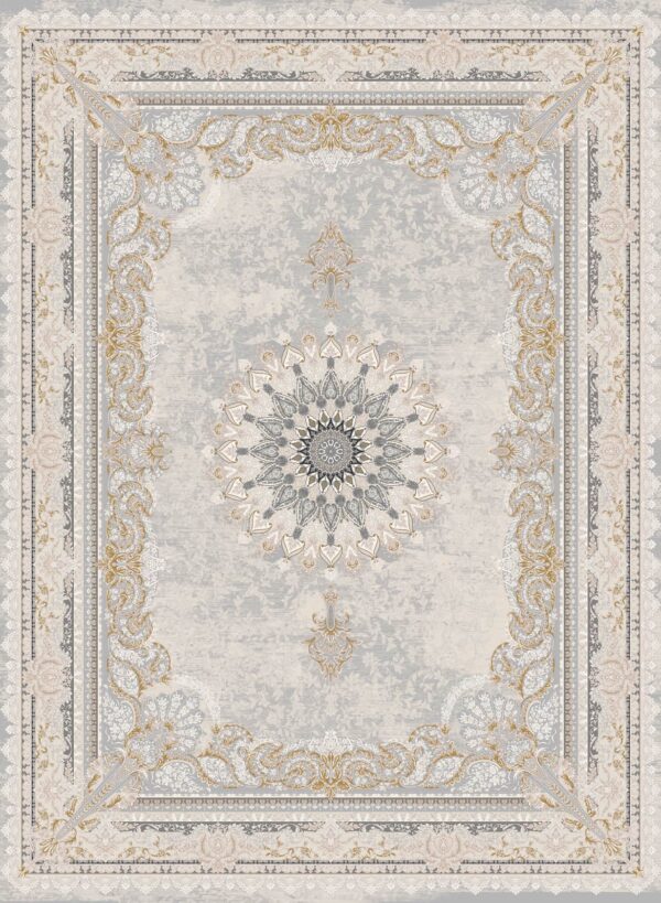 فرش 1200 شانه برجسته کد 120037-L خاکستری زرد