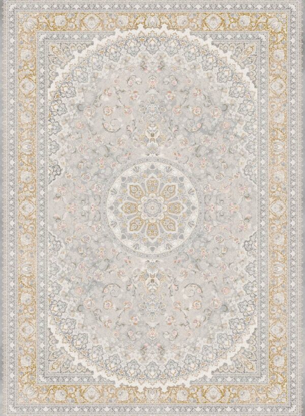 فرش 1200 شانه برجسته کد 120027-L خاکستری زرد